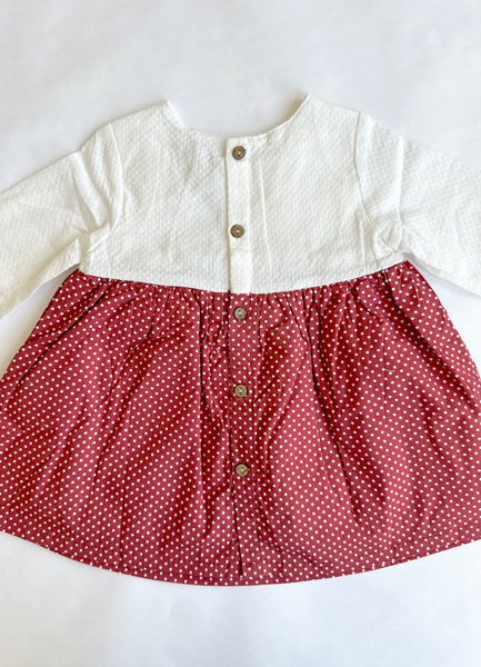 Vestido dos colores rojo y blanco manga larga para bebe niña | newness