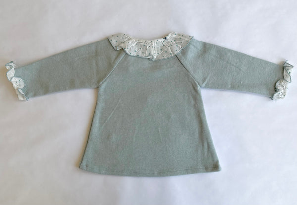 Vestido color verde con volante al cuello blanco con estrellas  manga larga para bebe niña | Dadati