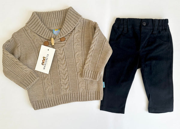 Conjunto dos piezas sueter cafe y pantalon marino para bebe niño |