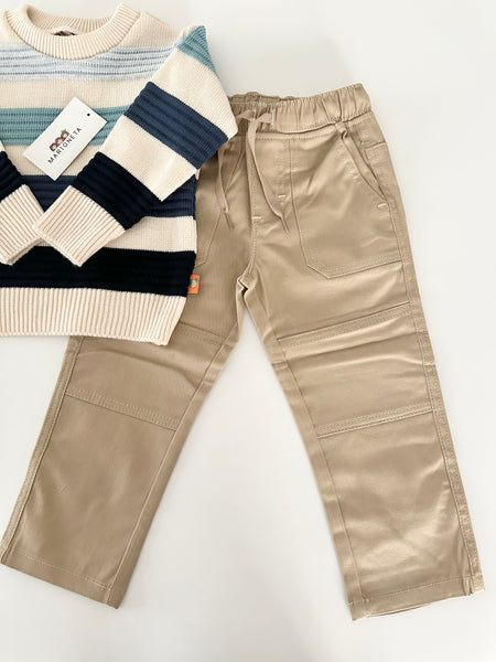 Conjunto dos piezas sueter gris o beige a rayas con pantalon para niño | mexicano