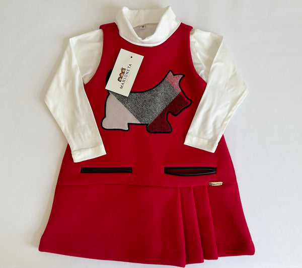 JUMPER ROJO  CON ESTAMPADO AL FRENTE Y BLUSA IVORY PARA NIÑA |