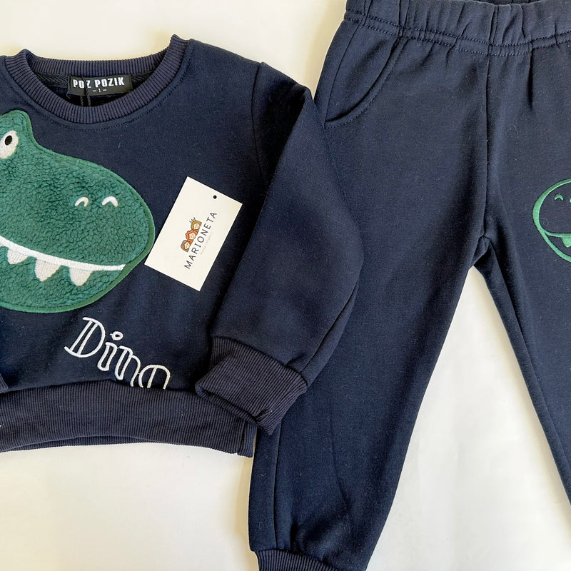 Pants dos piezas estampado de dinosaurio color azul marino para niño Mexicano