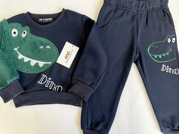 Pants dos piezas estampado de dinosaurio color azul marino para niño Mexicano