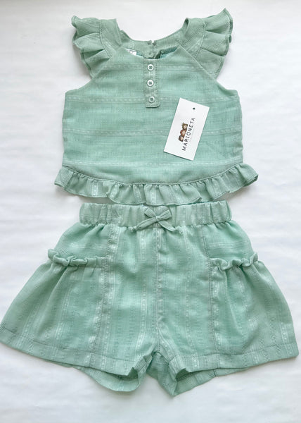 Conjunto dos piezas blusa y short color verde menta para niña | Mexicano