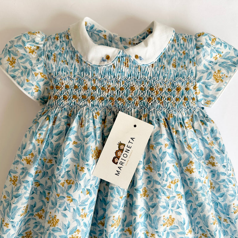 Vestido bordado hecho a mano con estampado de flores amarillas manga corta para niña|