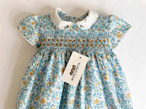 Vestido bordado hecho a mano con estampado de flores amarillas manga corta para niña|