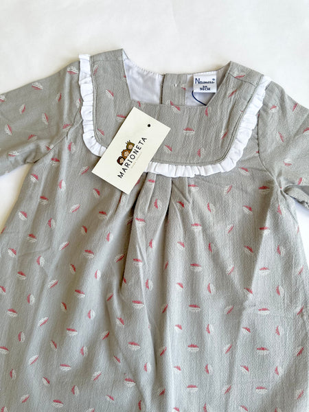 Vestido  con estampado de hojas manga francesa con volante en puño para niña | Newness