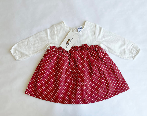 Vestido dos colores rojo y blanco manga larga para bebe niña | newness