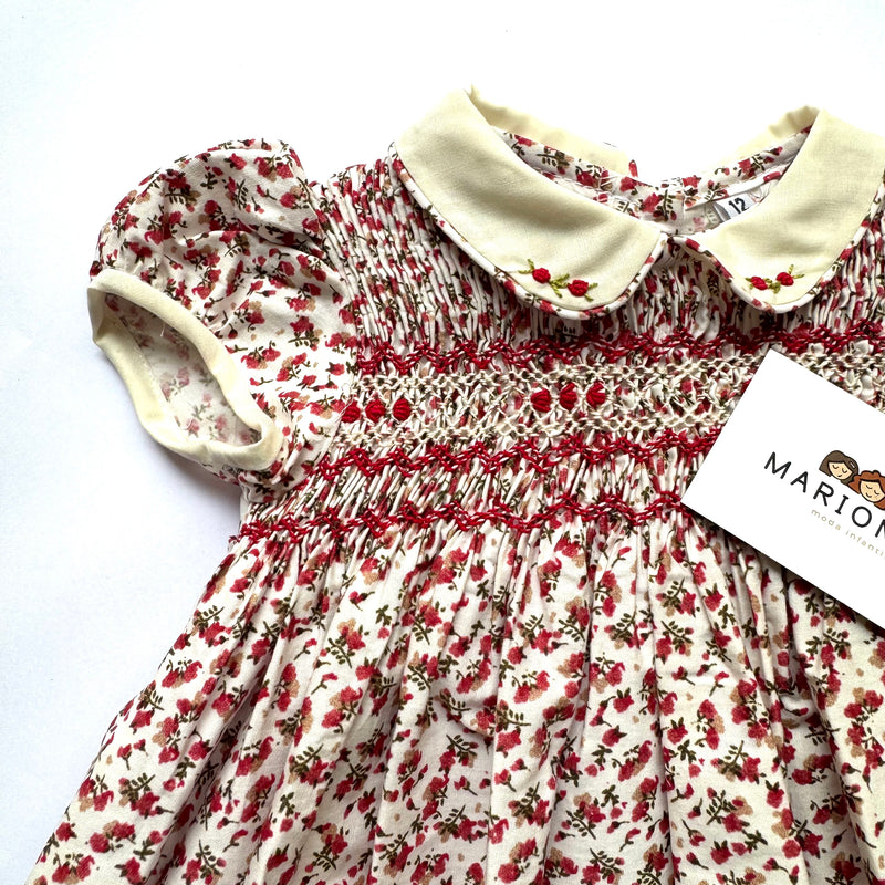 Vestido bordado hecho a mano estampado con florecitas rojas para niña |