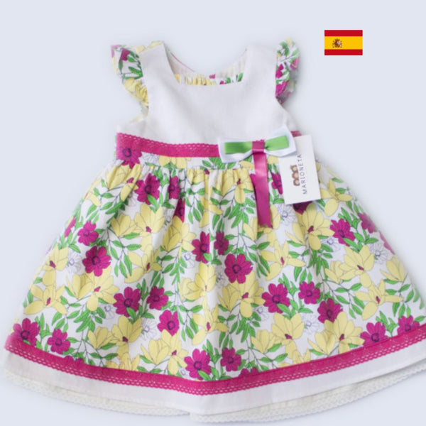 Vestido color blanco con estampado de flores para niña| Newness