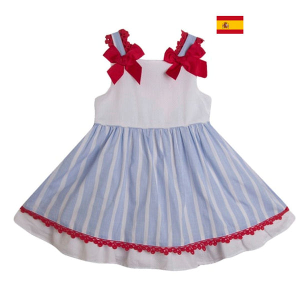 Vestido con tirantes color azul y rojo para niña| Newness