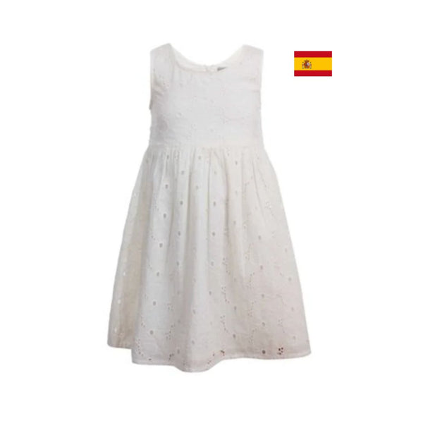 Vestido de voile bordado color blanco para niña | LOSAN