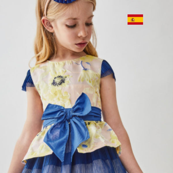 Vestido color amarillo con tul color azul rey para niña| Newness