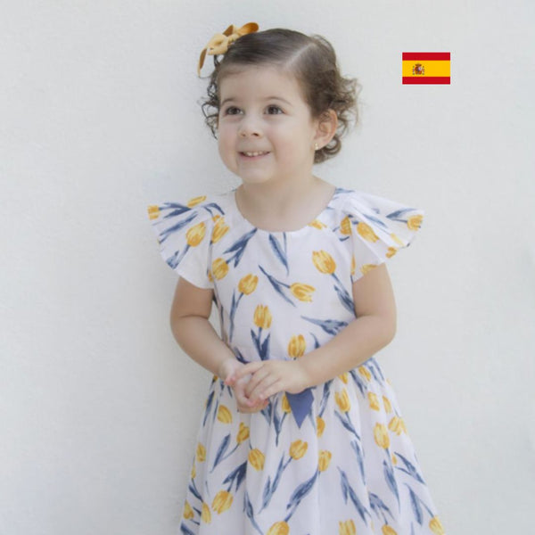 Vestido color blanco con tulipanes para niña| Newness