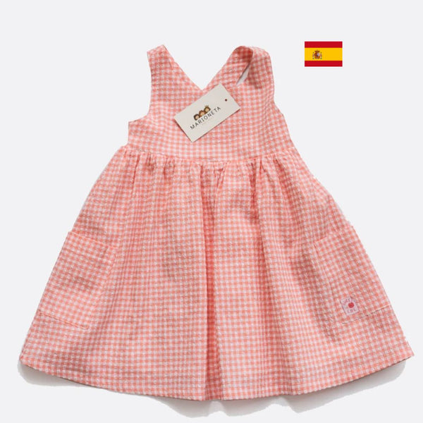 Vestido sin mangas de cuadros color rosa salmon  para niña | LOSAN