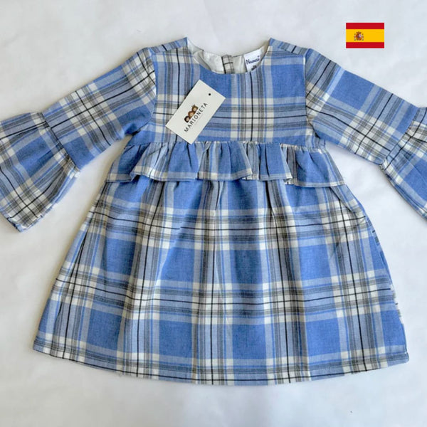 Vestido cuadros azules manga larga para niña | newness