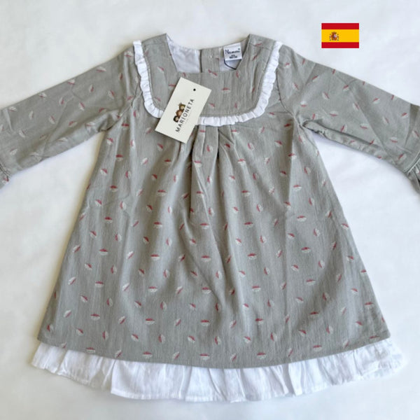 Vestido  con estampado de hojas manga francesa con volante en puño para niña | Newness