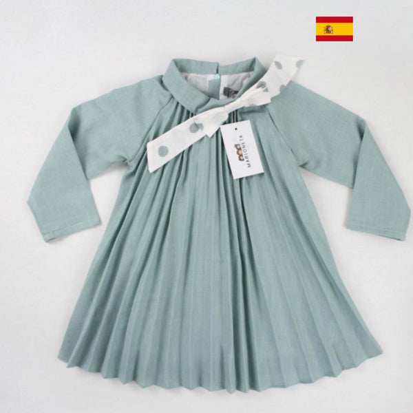 Vestido color verde con moño blanco de lunares para bebé/niña| Dadati