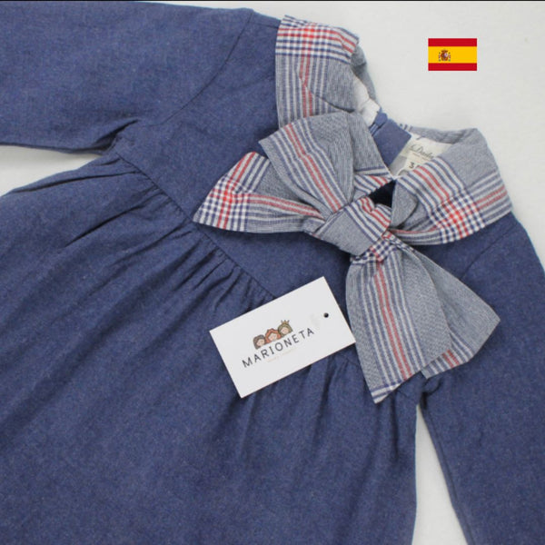 Vestido color azul mezclilla con moño para niña | Dadati