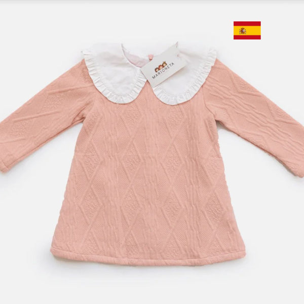 Vestido rosa con cuello blanco, manga larga para niña | Newness