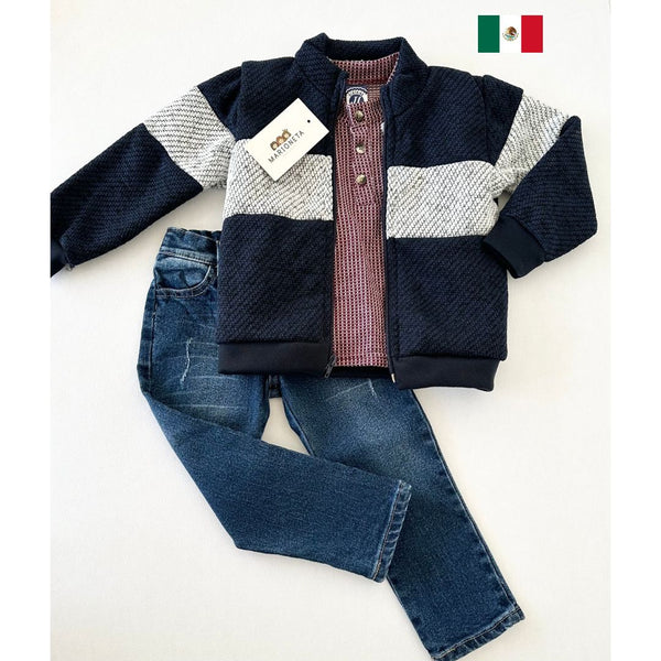 Conjunto Tres Piezas Para Niño Chamarra azul| Mexicano