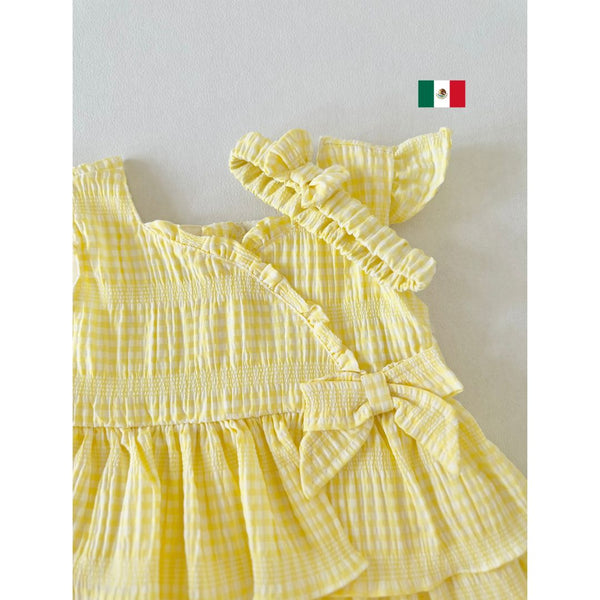 Vestido de niña color amarillo con diadema | Mexicano