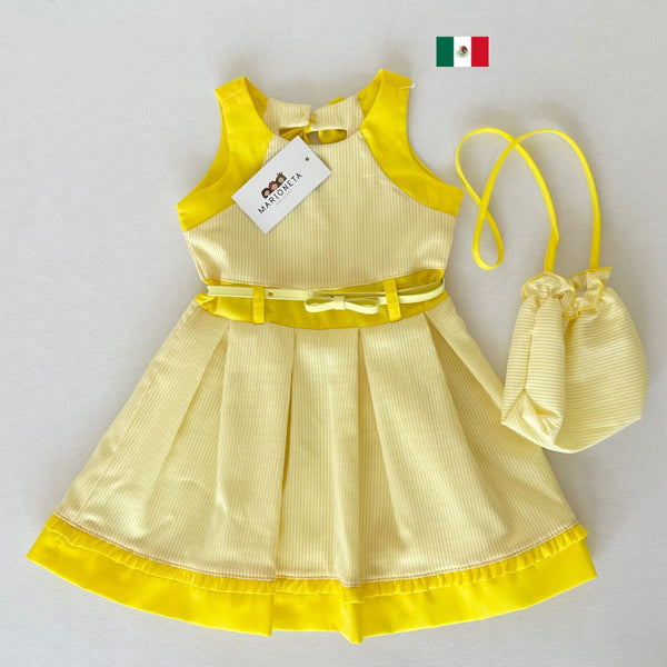 Vestido color amarillo con morral para niña | mexicana