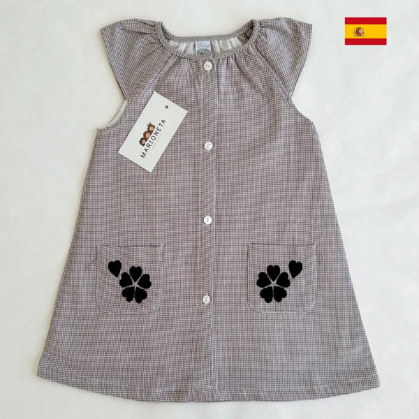 Vestido cafe para bébe niña con bolsitas al frente para bebe niña | MARCA DADATI