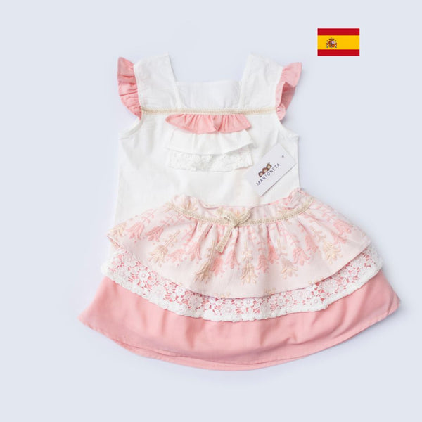 Conjunto dos piezas de olanes color rosa para niña| Newness