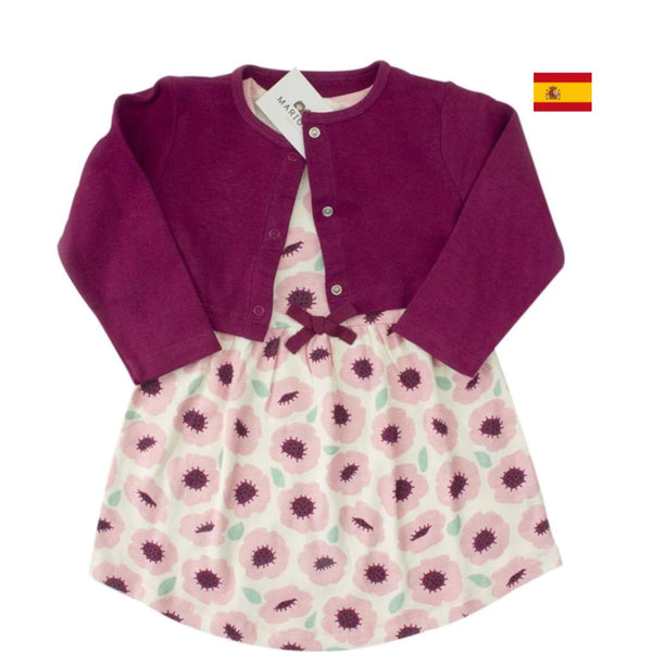 Vestido de flores con sueter color tinto para niña| Touched by nature