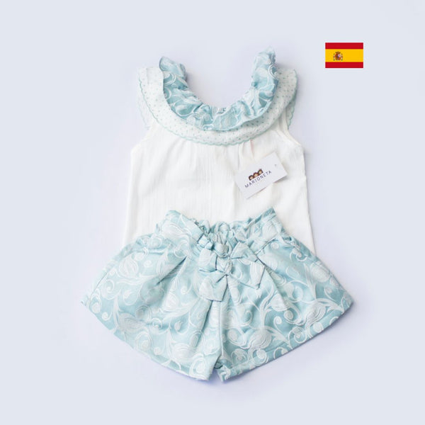 Conjunto dos pizas de short color menta con playera color blanco para niña| Newness