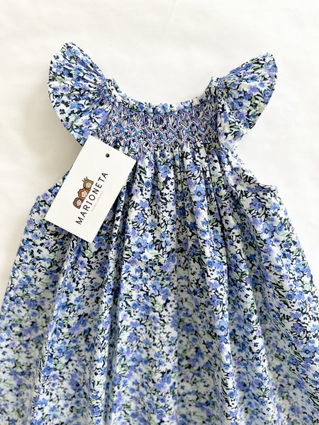 Vestido bordado hecho a mano jesucito color azul con flores para niña | CARPI