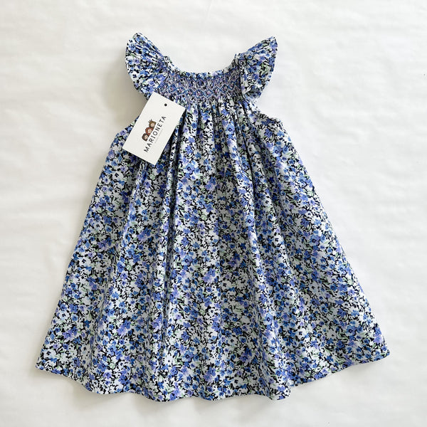 Vestido bordado hecho a mano jesucito color azul con flores para niña | CARPI