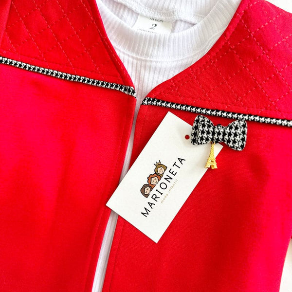 Conjunto tres piezas falda gallo, chaqueta roja playera blanca para niña | mexicano lo lo