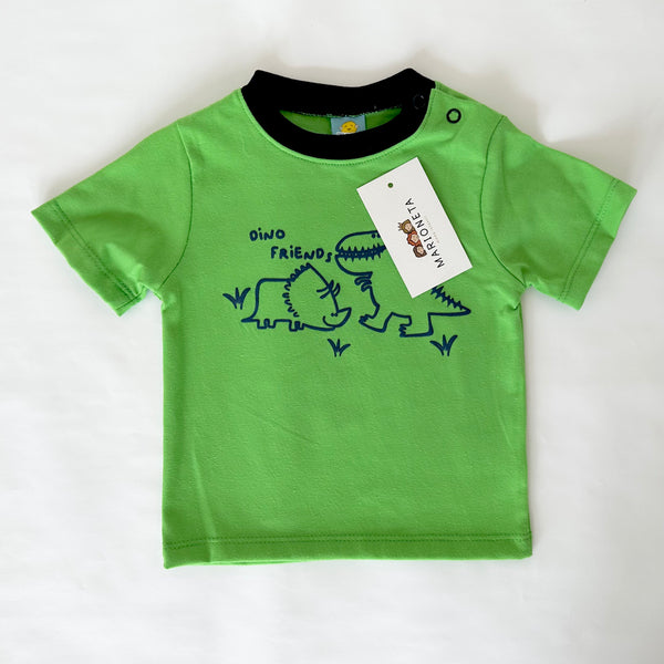 Conjunto tres piezas short beige camisa  azul estampada y playera verde para bebe niño | MEXICANA