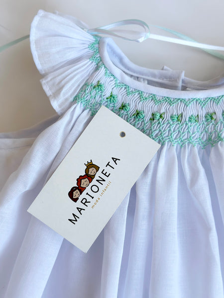 Vestido Bordado Color Blanco con bordado verde Para Bebé/Niña| Carpi