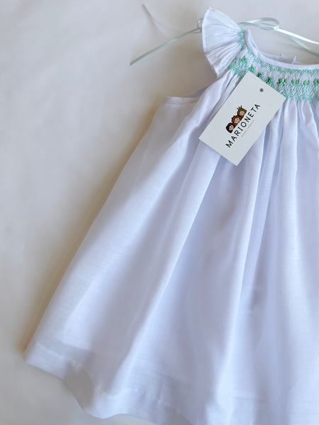 Vestido Bordado Color Blanco con bordado verde Para Bebé/Niña| Carpi