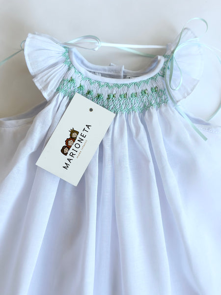 Vestido Bordado Color Blanco con bordado verde Para Bebé/Niña| Carpi