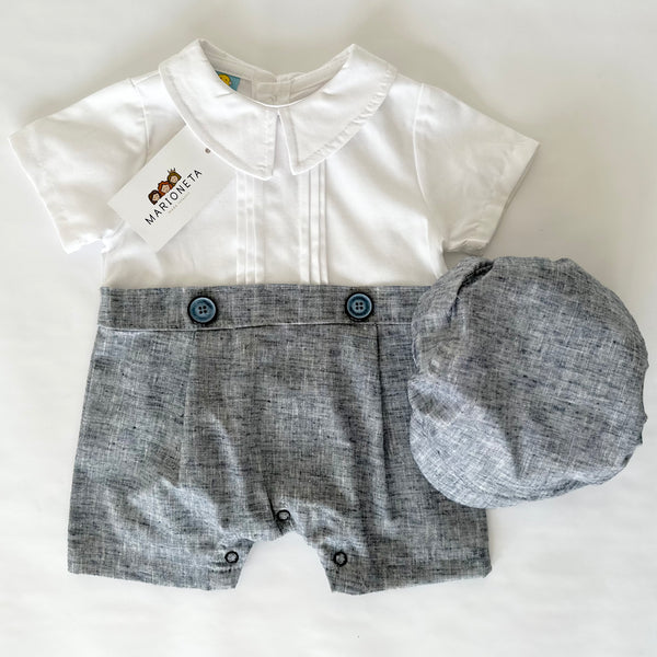 Pelele color blanco con gris y gorra para bebe niño | mexicana