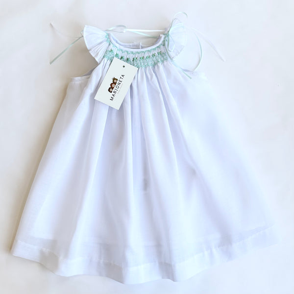 Vestido Bordado Color Blanco con bordado verde Para Bebé/Niña| Carpi