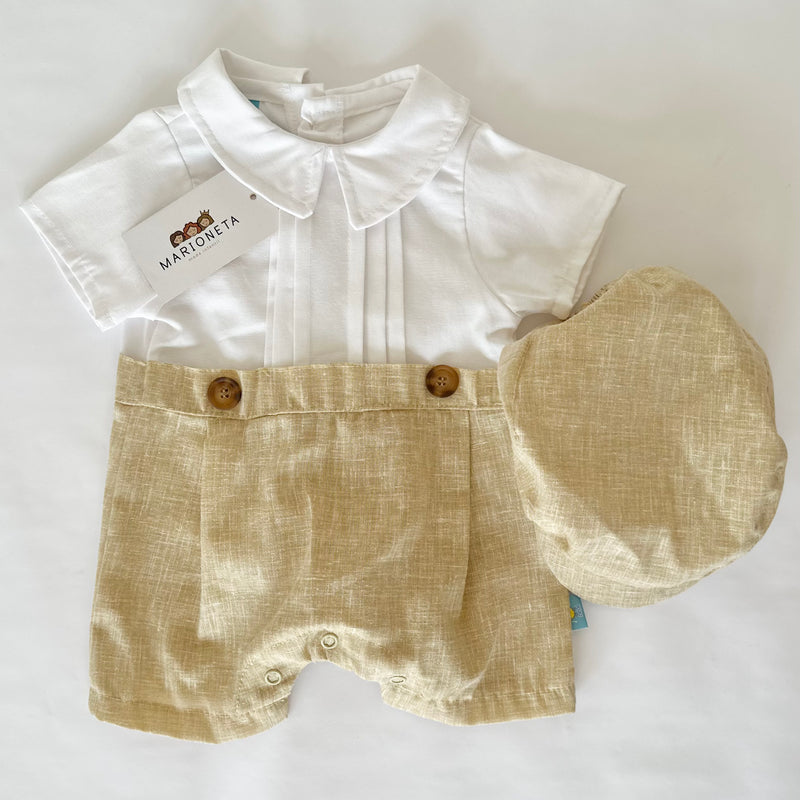 Pelele color blanco con beige y gorra para bebe niño | mexicana