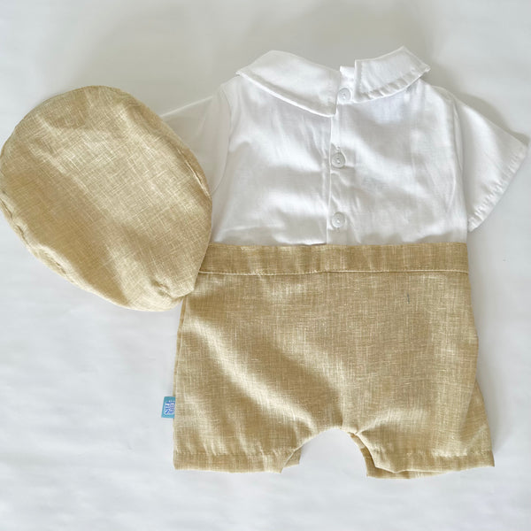 Pelele color blanco con beige y gorra para bebe niño | mexicana