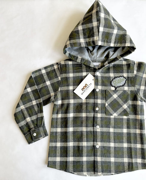 Camisa a cuadros con capucha forrada color verde olivo para niño | NEWNESS