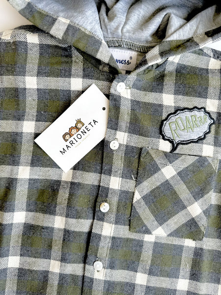 Camisa a cuadros con capucha forrada color verde olivo para niño | NEWNESS