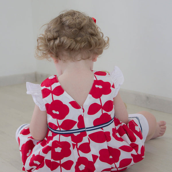 Vestido color blanco con flores rojas para bebé niña| Newness