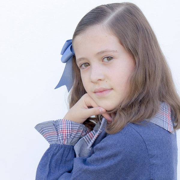 Vestido color azul mezclilla con moño para niña | Dadati