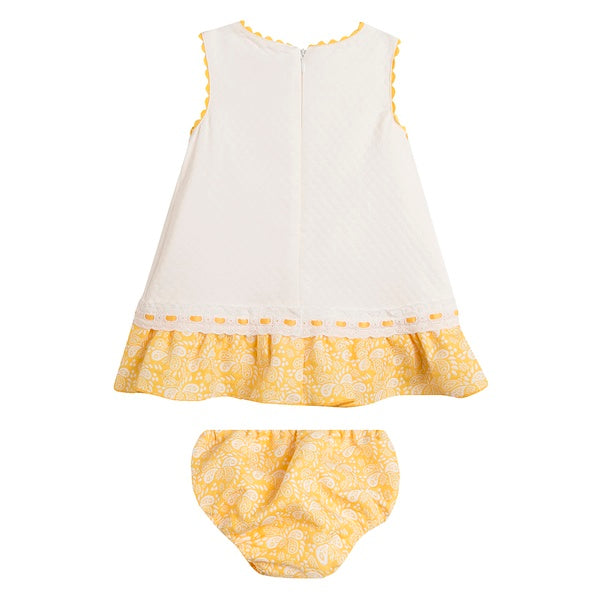 Vestido color blanco con detalles color amarillo para bebé niña| Newness