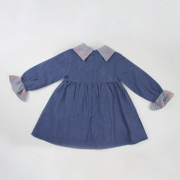 Vestido color azul mezclilla con moño para niña | Dadati