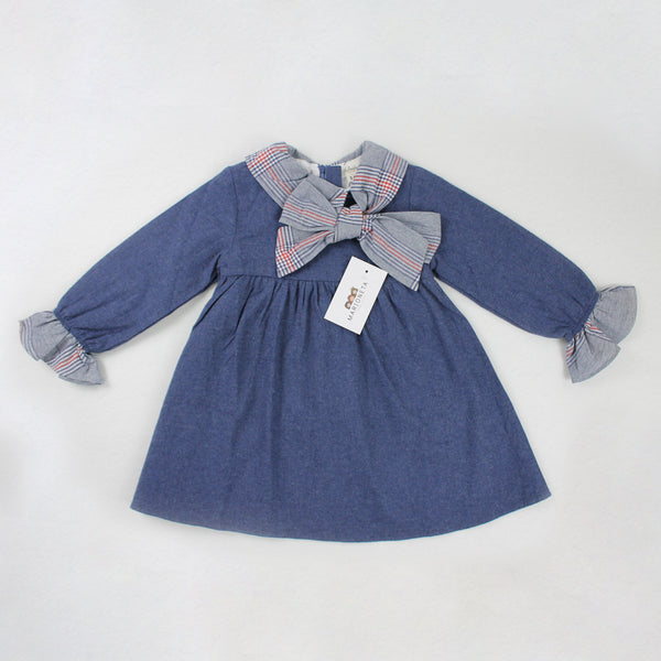 Vestido color azul mezclilla con moño para niña | Dadati