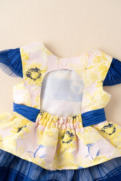 ❤️ Vestido color amarillo con tul color azul rey para niña